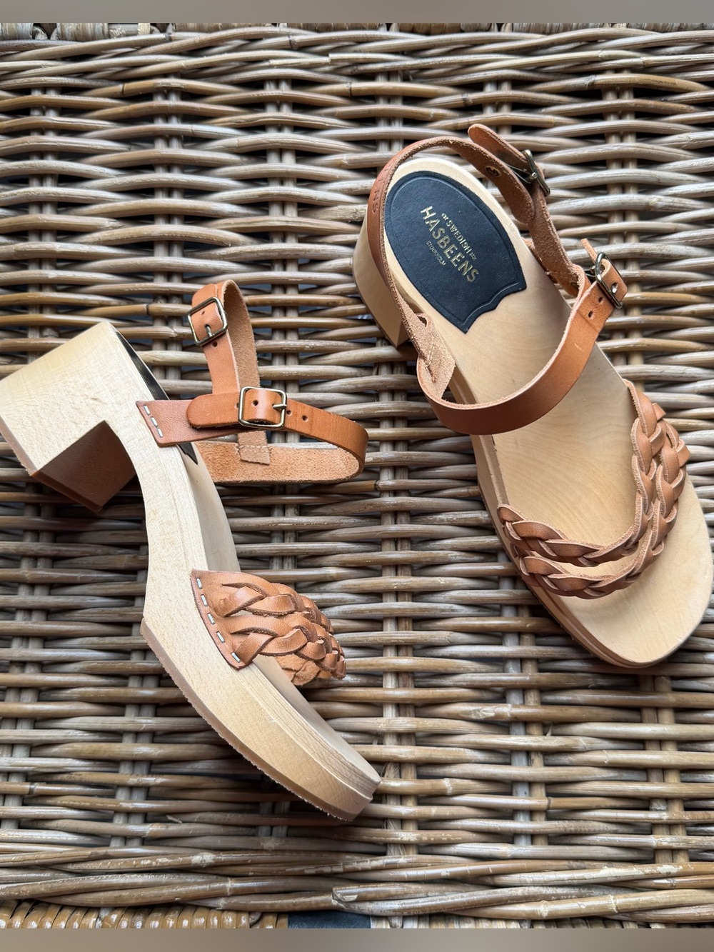 Swedish Hasbeens Tanja Debutant Sandals Tan Brown Leather Braided Women’s 39 9